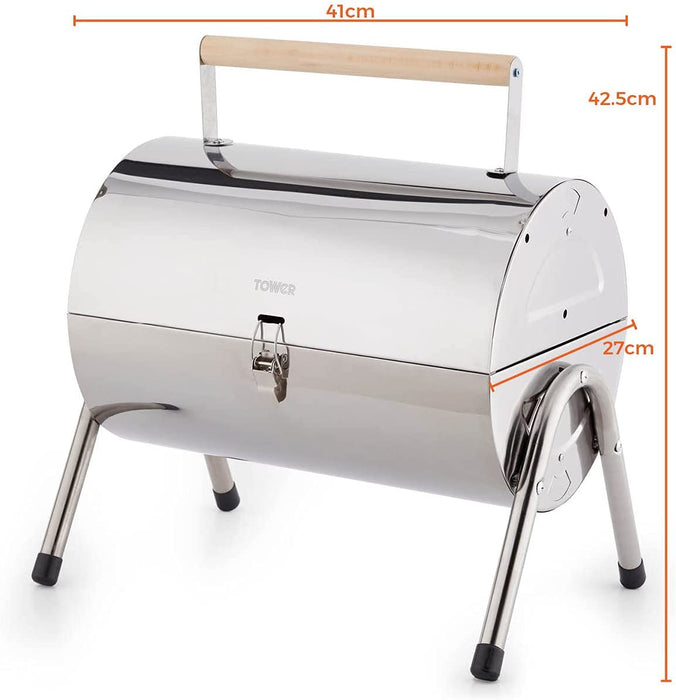 Stealth Stainless Steel Portable Charcoal BBQ with Wooden Carry Handle