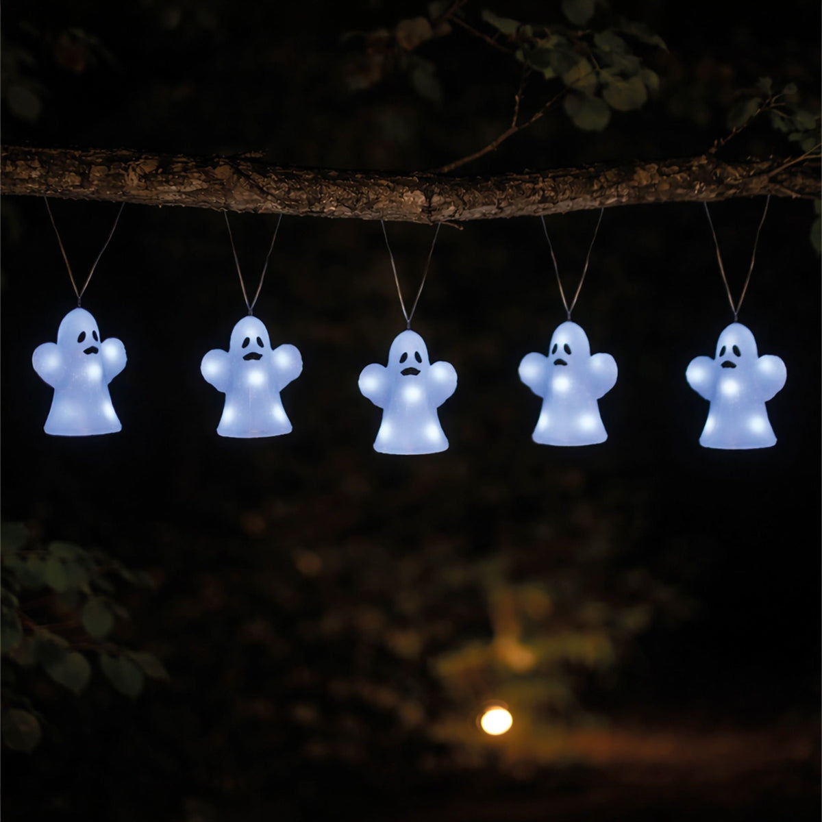 Fxlab Acrylic Spooky Ghost Set of 5 Lights with 40 White LED Indoor/Outdoor Battery Decoration Timer_Halloween