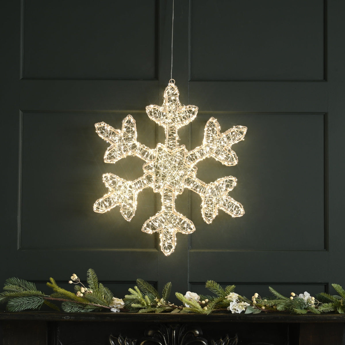 60cm Lit Gold Snowflake - Warm White Twinkle LED_Indoor Christmas Decorations