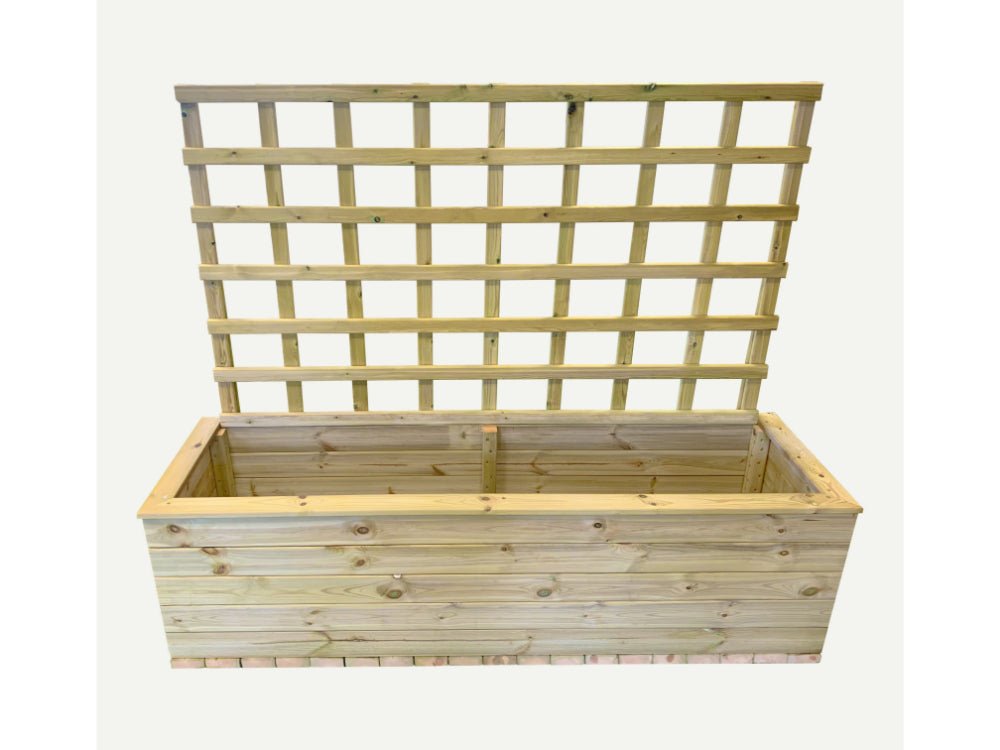 6ft Wide Trough Planter with Trellis – Large Wooden Garden Planter_Planters