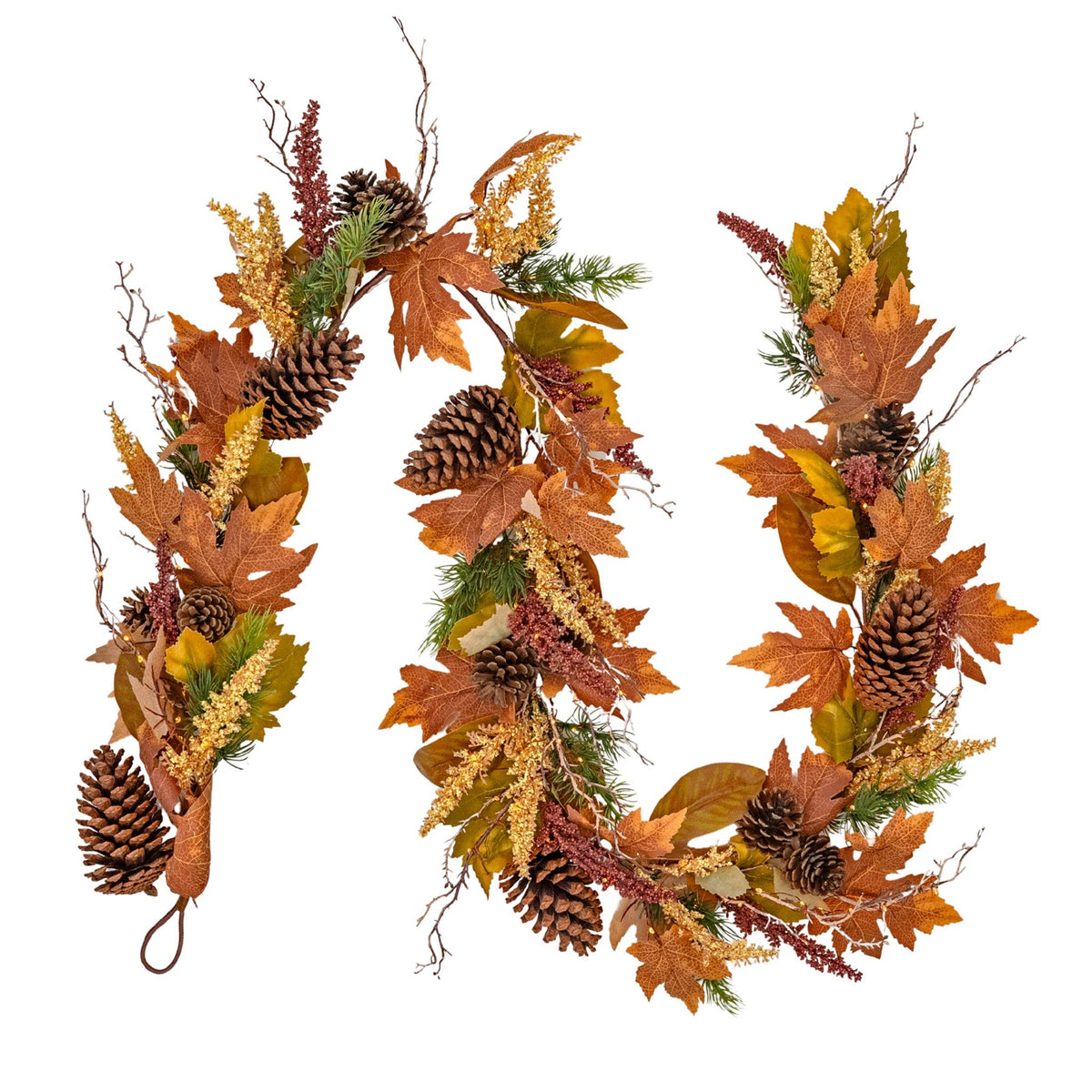 Rustic Woodland 6ft x 10" Garland with 150 Warm White LED Microbulbs and 8 Functions - Battery Operated_Garden Decorations