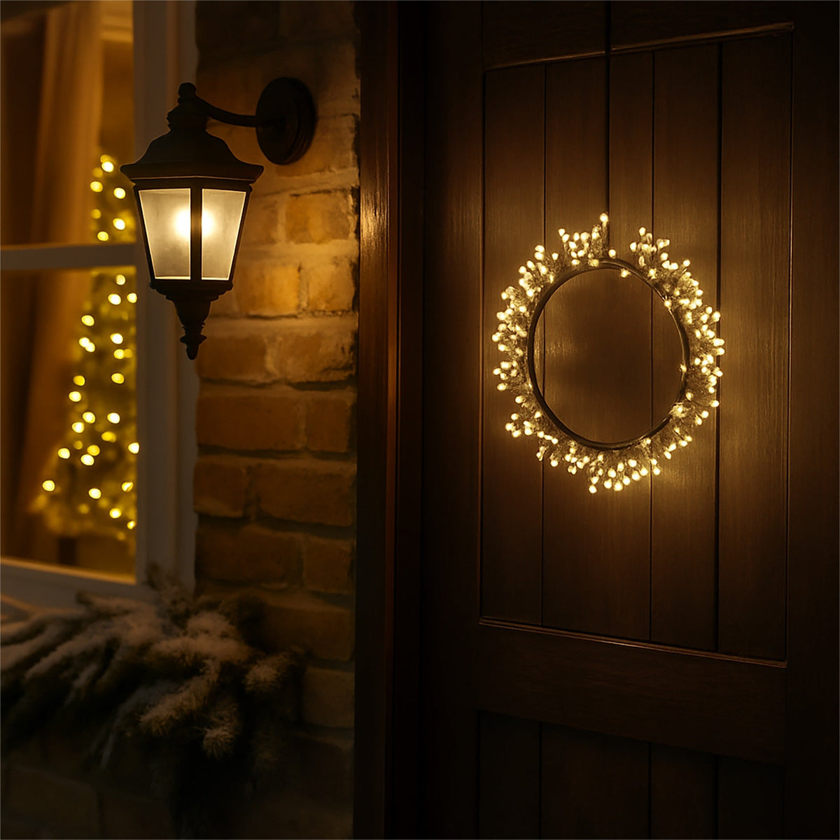 Xmas Haus Outdoor Black Metal Wreath – 25cm or 35cm with 800–900 White LEDs, Weather-Resistant Holiday Decoration_Christmas Wreath