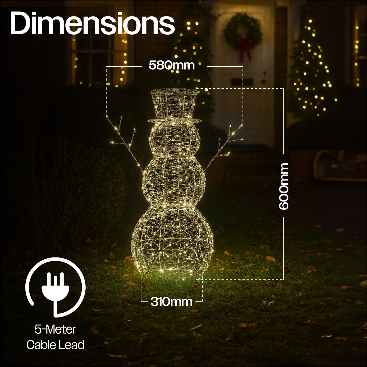 60CM Silver Snowman Christmas Decoration – 330 Warm White LED Lights | Xmas Haus Festive Display_Christmas Figure