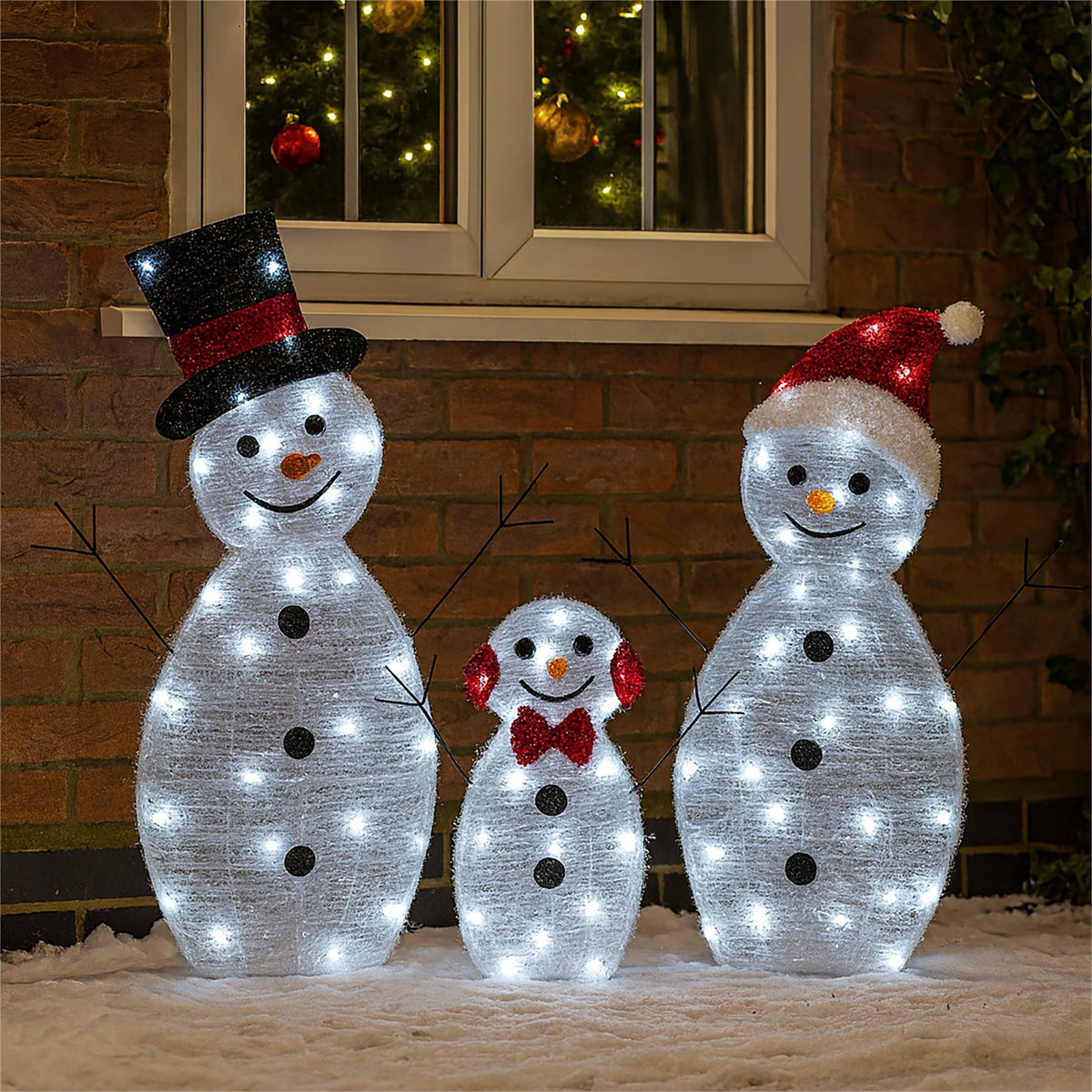Xmas Haus Christmas 2D Set of 3 Snowmen – 80 LEDs Total, Festive Indoor or Outdoor Decoration_Christmas Figure