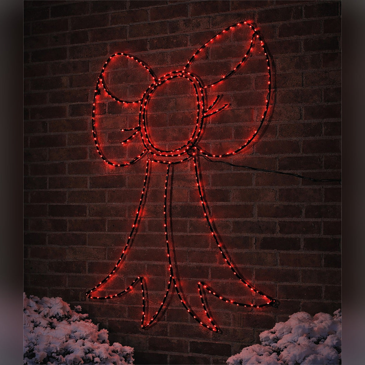 Xmas Haus Red Micro LED Metal Silhouette Bow Outdoor Wall Decoration with Flash Bulbs_Outdoor Christmas Decorations
