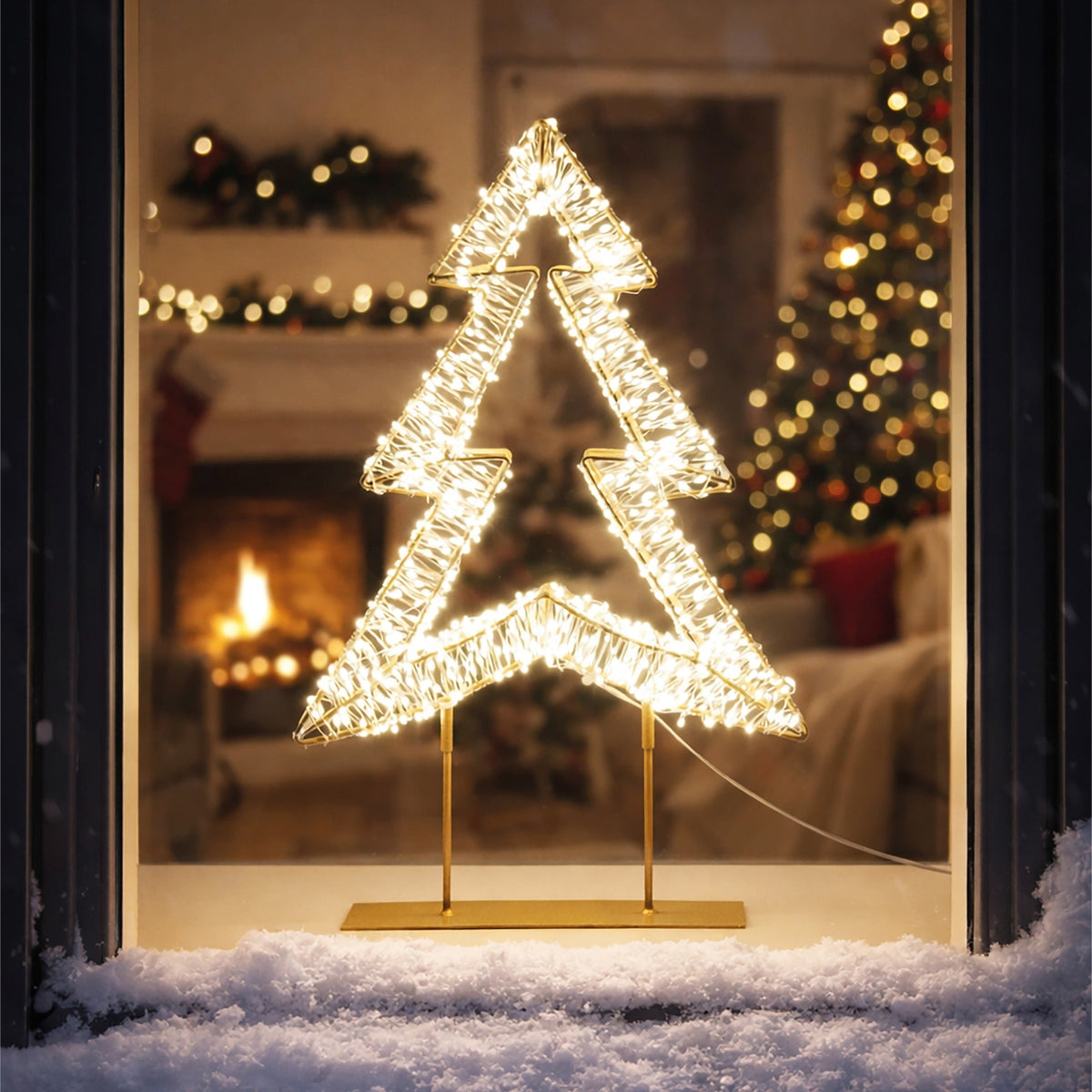 Xmas Haus LED Champagne Gold Metal Tree Indoor Christmas Decoration with Timer_Indoor Christmas Decorations