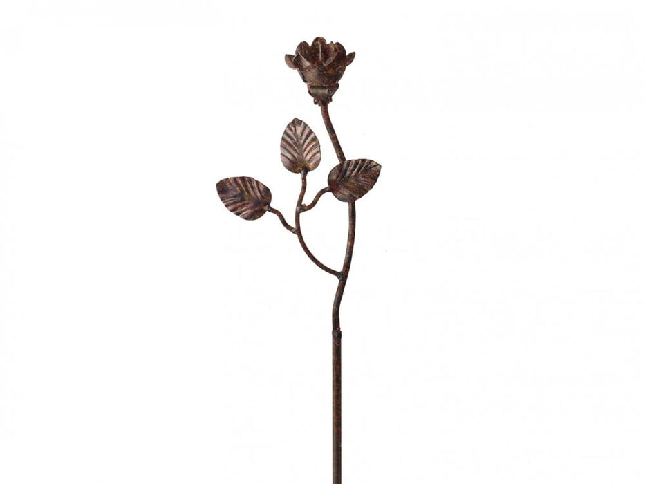 Rose with Leaves - Metal Rusty Flower Garden Stakes
