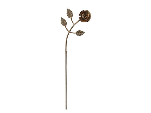 Rose with Leaves - Rusty Metal Flower Garden Stakes Designed to Rust_Decorative Stakes