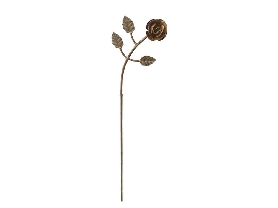 Rose with Leaves - Rusty Metal Flower Garden Stakes Designed to Rust_Decorative Stakes