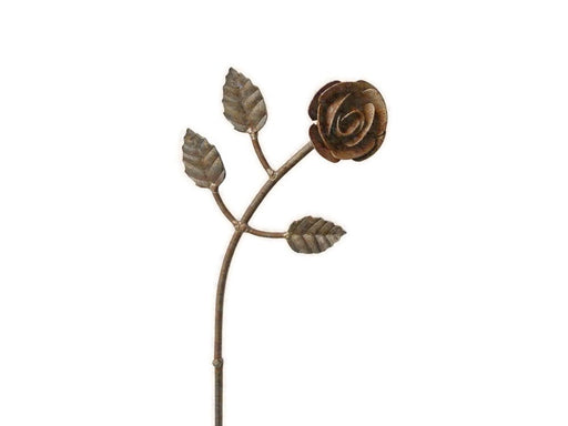 Rose with Leaves - Rusty Metal Flower Garden Stakes Designed to Rust_Decorative Stakes