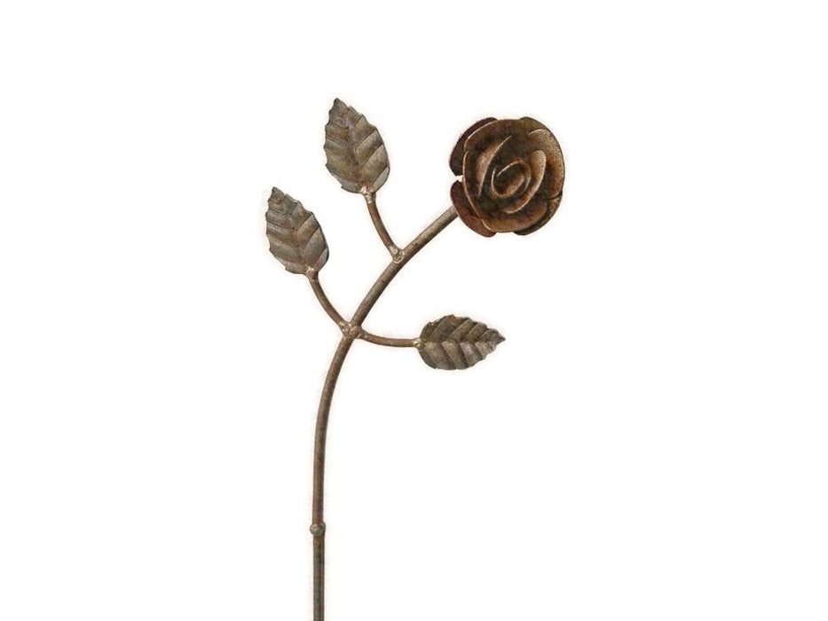 Rose with Leaves - Rusty Metal Flower Garden Stakes Designed to Rust_Decorative Stakes