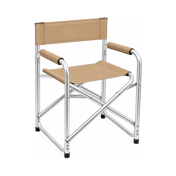 Folding Director’s Chair – Fabric with Silver Frame - Beige or Grey_Garden Chairs