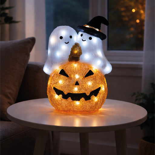 Fxlab pumpkin and ghost outdoor Halloween decoration with 50 white LEDs and timer