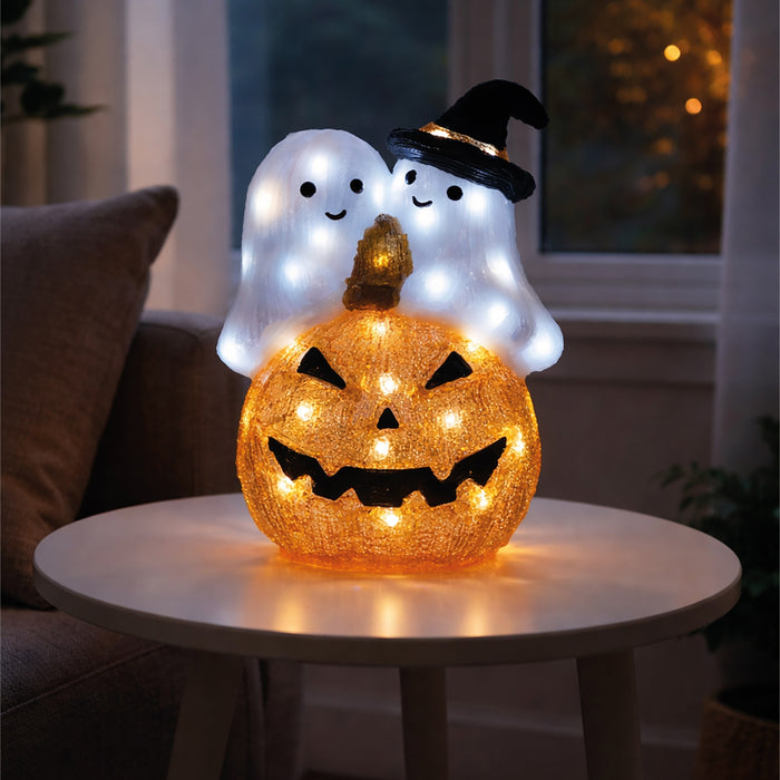Fxlab pumpkin and ghost outdoor Halloween decoration with 50 white LEDs and timer