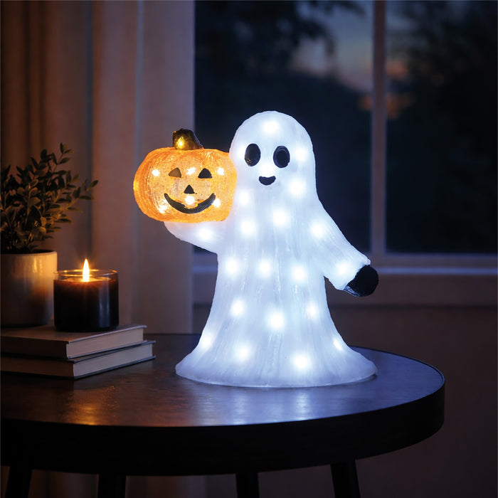 Fxlab ghost with pumpkin outdoor Halloween decoration with 50 white LEDs and timer