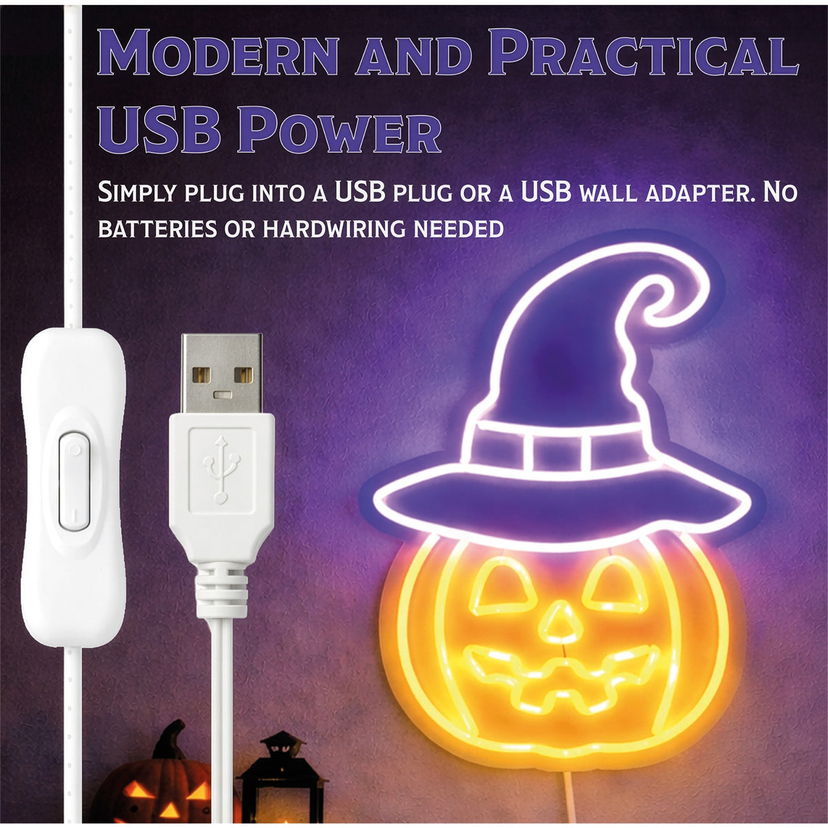 Fxlab Halloween Pumpkin Silhouette Neon Light Indoor 26x38cm USB Decoration_Halloween