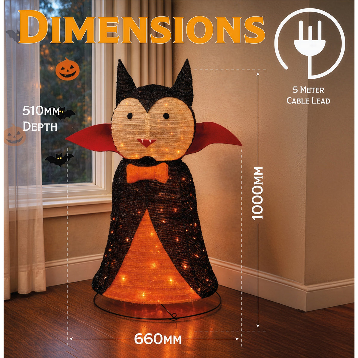 Fxlab Pop Up Foldable Vampire Indoor/Outdoor Halloween 80 Orange LEDS_Halloween