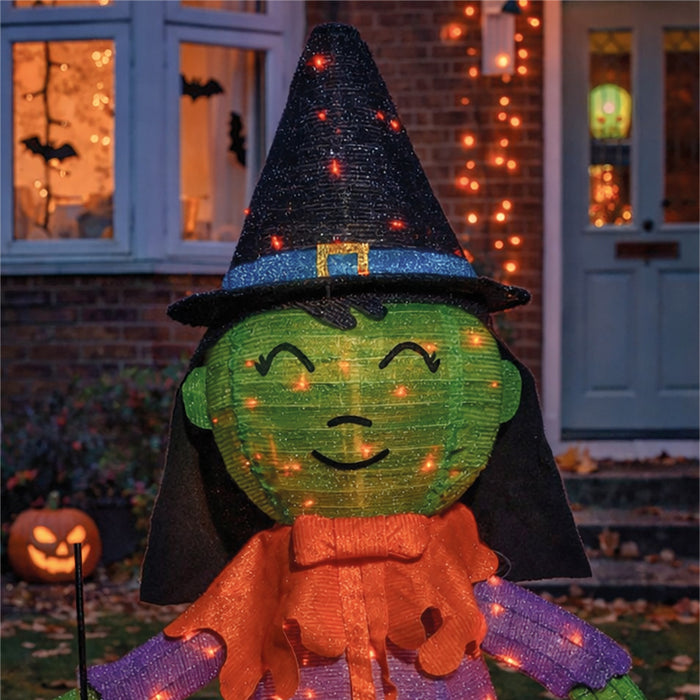 Fxlab foldable witch outdoor Halloween decoration with 100 orange LEDs