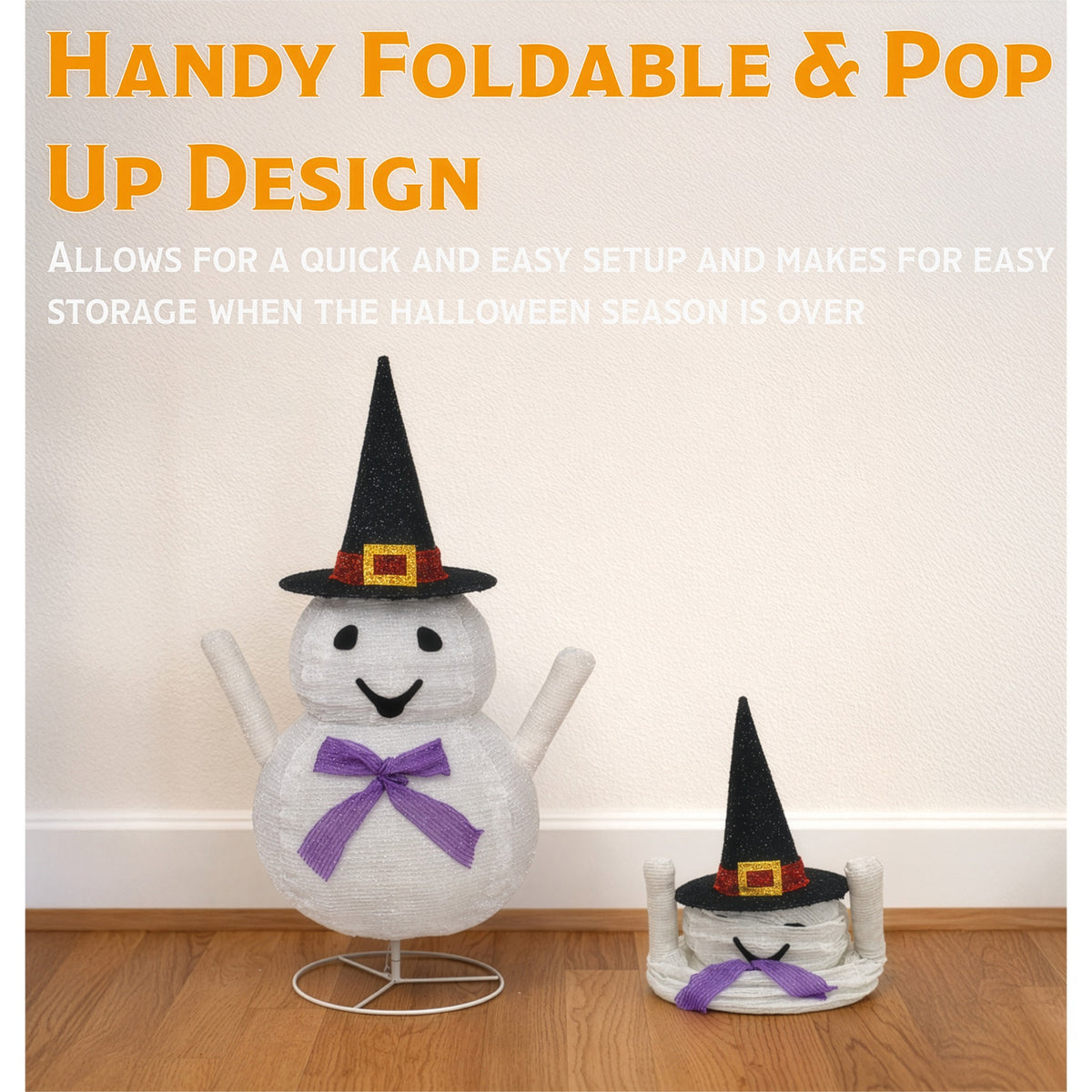 Fxlab Foldable Surprised Ghost Indoor/Outdoor Battery Decoration 40 Leds with Timer_Halloween