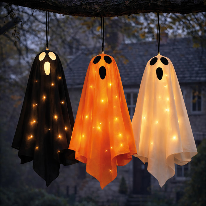 Fxlab set of 3 warm white LED ghost lights in orange, white and black, indoor and outdoor decoration