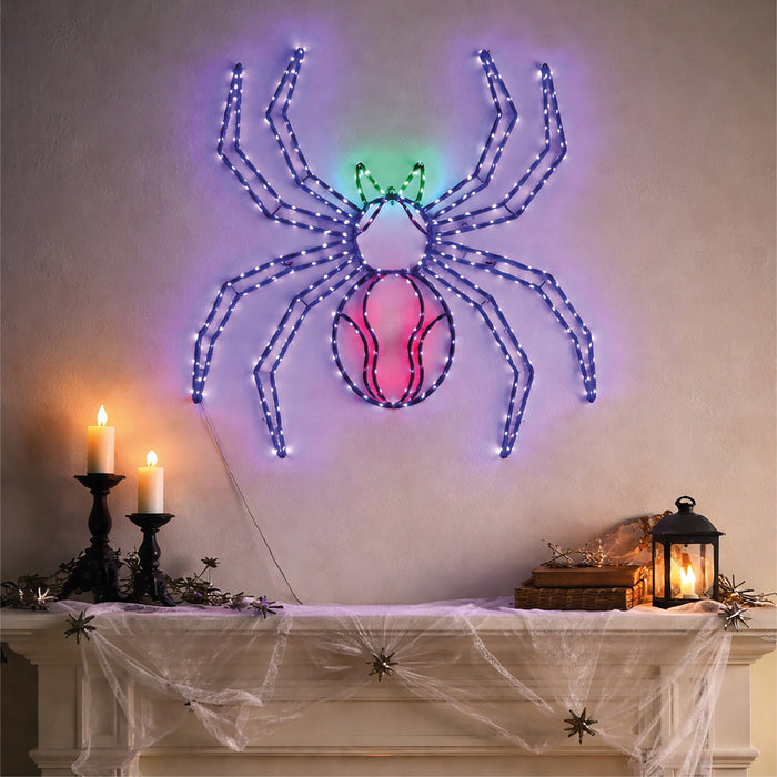 Fxlab metal silhouette spooky spider with 399 multicolour micro LEDs, indoor and outdoor decoration with timer