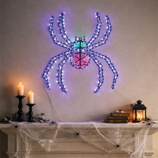 Fxlab metal Halloween spider with 274 multicolour micro LEDs, indoor and outdoor decoration with timer