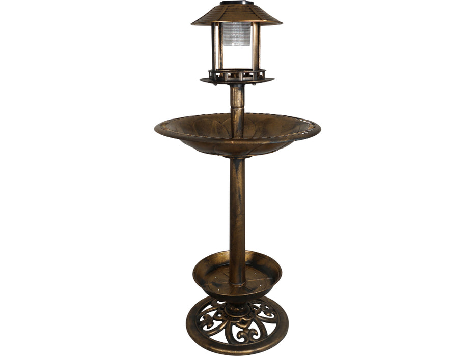St Helens Home Garden Ornamental Free Standing, Weather Resistant, Pedestal style, Easy Assemble Bird Bath Feeder with Solar Powered Light