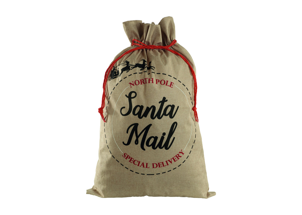 Santa Mail - Hessian Sack - Red Cord