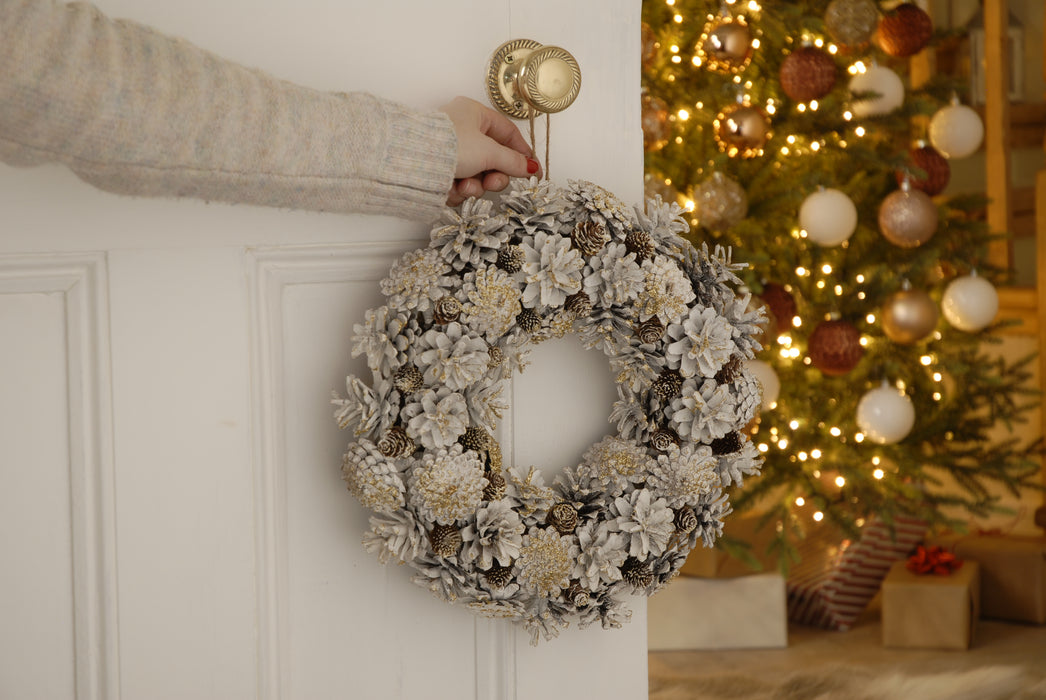 White & Gold Pinecone Wreath