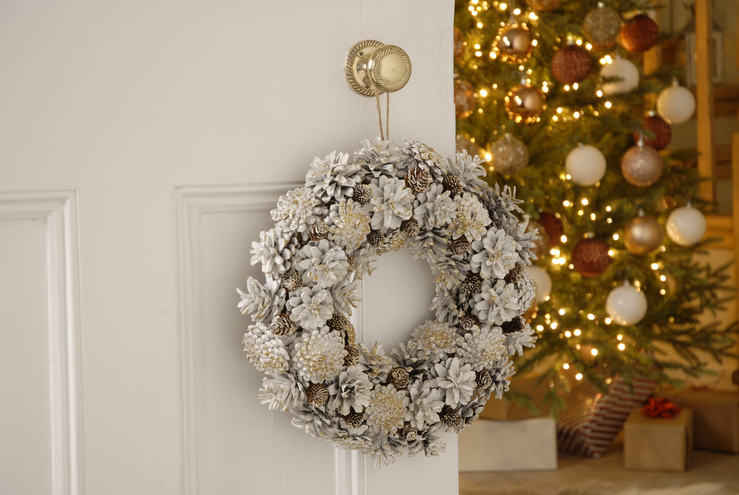 White & Gold Pinecone Wreath