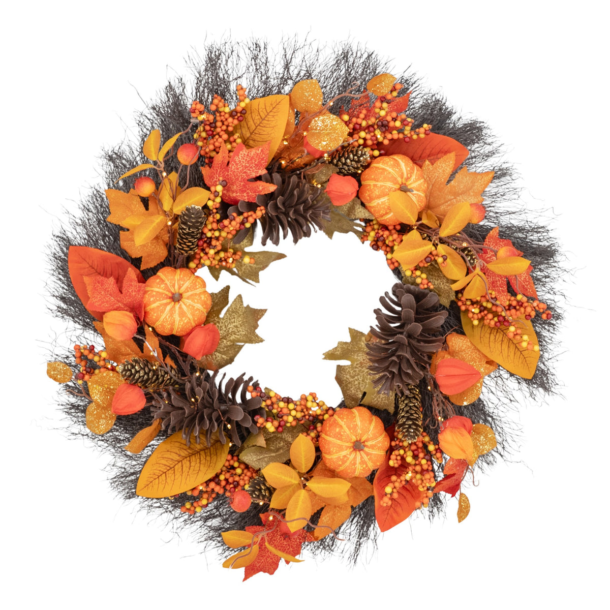 Pumpkin Ember 26 inch LED autumn wreath with warm white lights