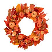 Pumpkin Orchard 26 inch LED autumn wreath with warm white lights