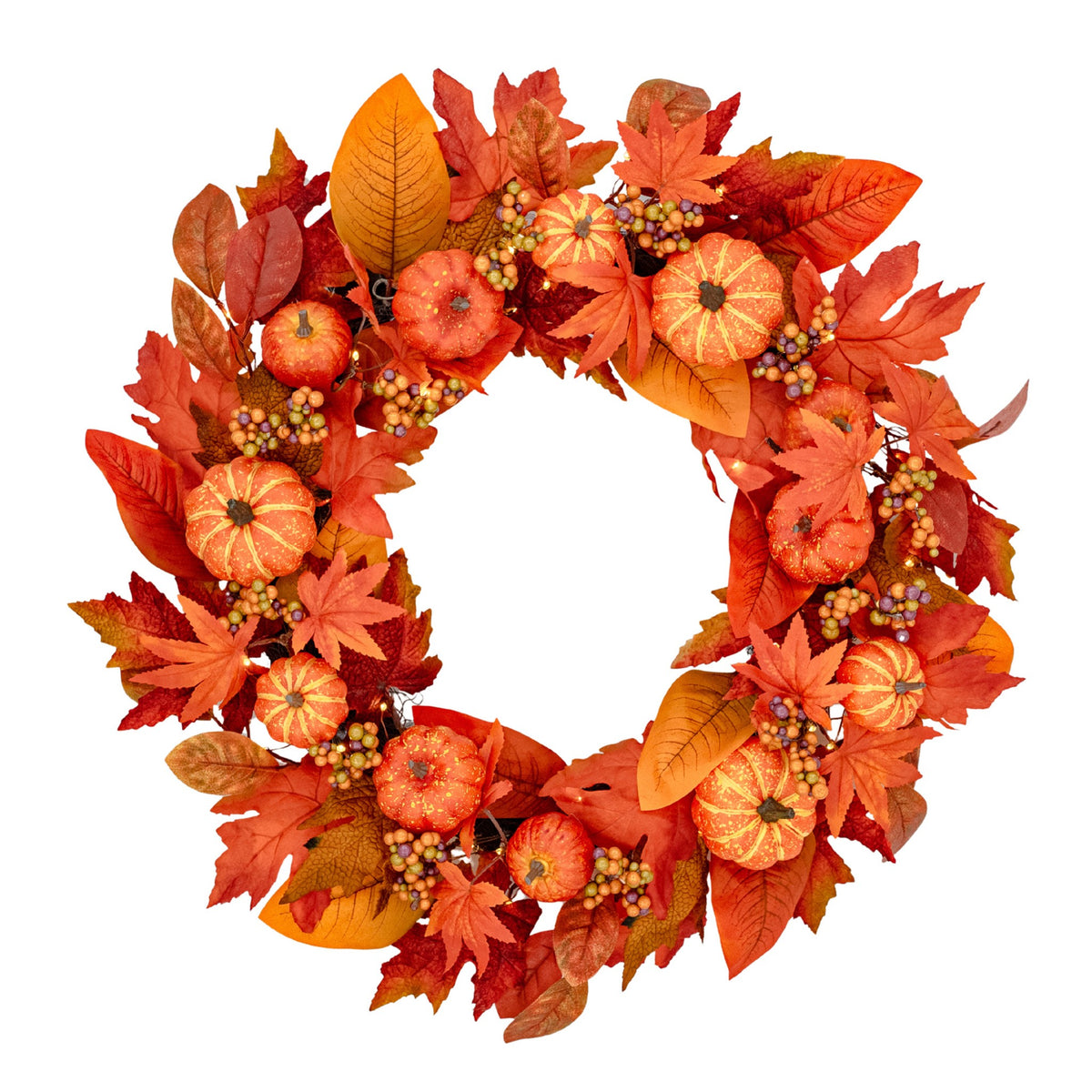 Pumpkin Orchard 26 inch LED autumn wreath with warm white lights