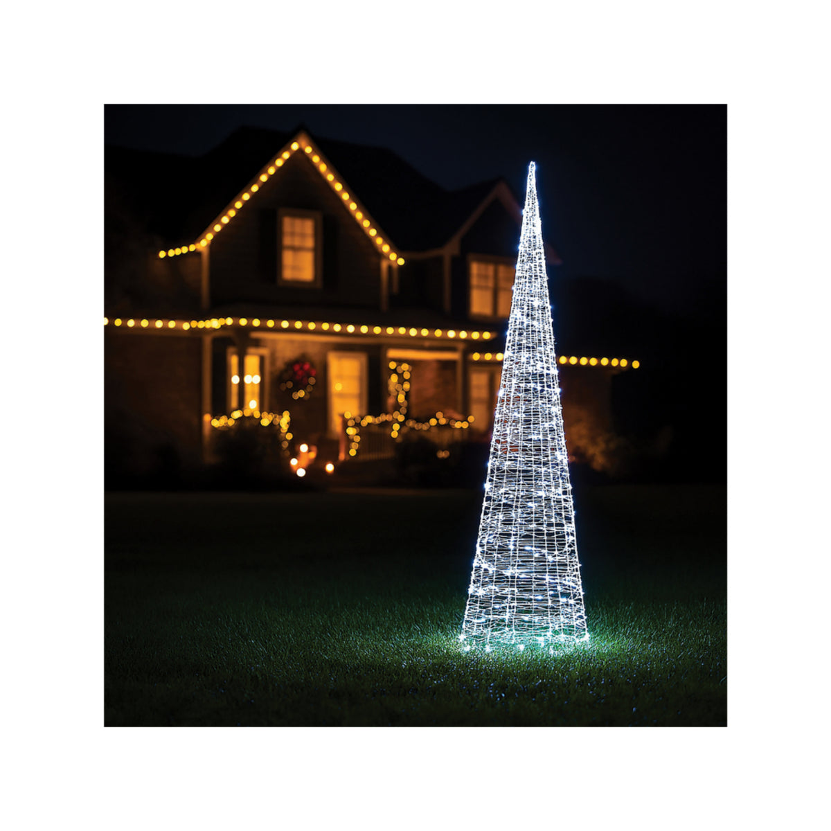 Xmas Haus Cone-Shaped LED Tree – Silver Metal, 90–150cm with 250–350 Bright White Micro LEDs for Outdoor Festive Decoration