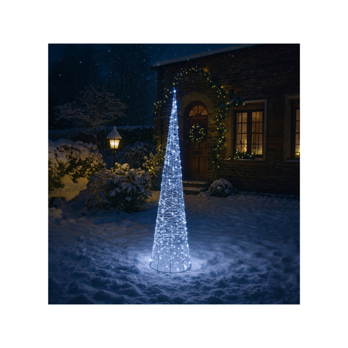 Xmas Haus Cone-Shaped LED Tree – Silver Metal, 90–150cm with 250–350 Bright White Micro LEDs for Outdoor Festive Decoration