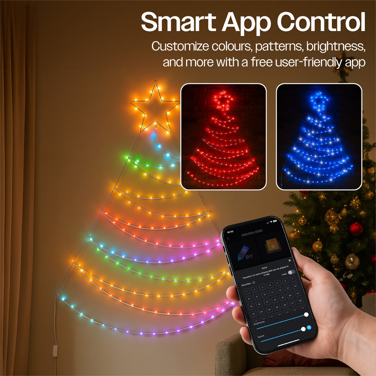 Xmas Haus Pre-Lit RGB LED Flat Christmas Tree Silhouette – 1.4m Metal Frame with App & Remote Control_Artificial Christmas Trees