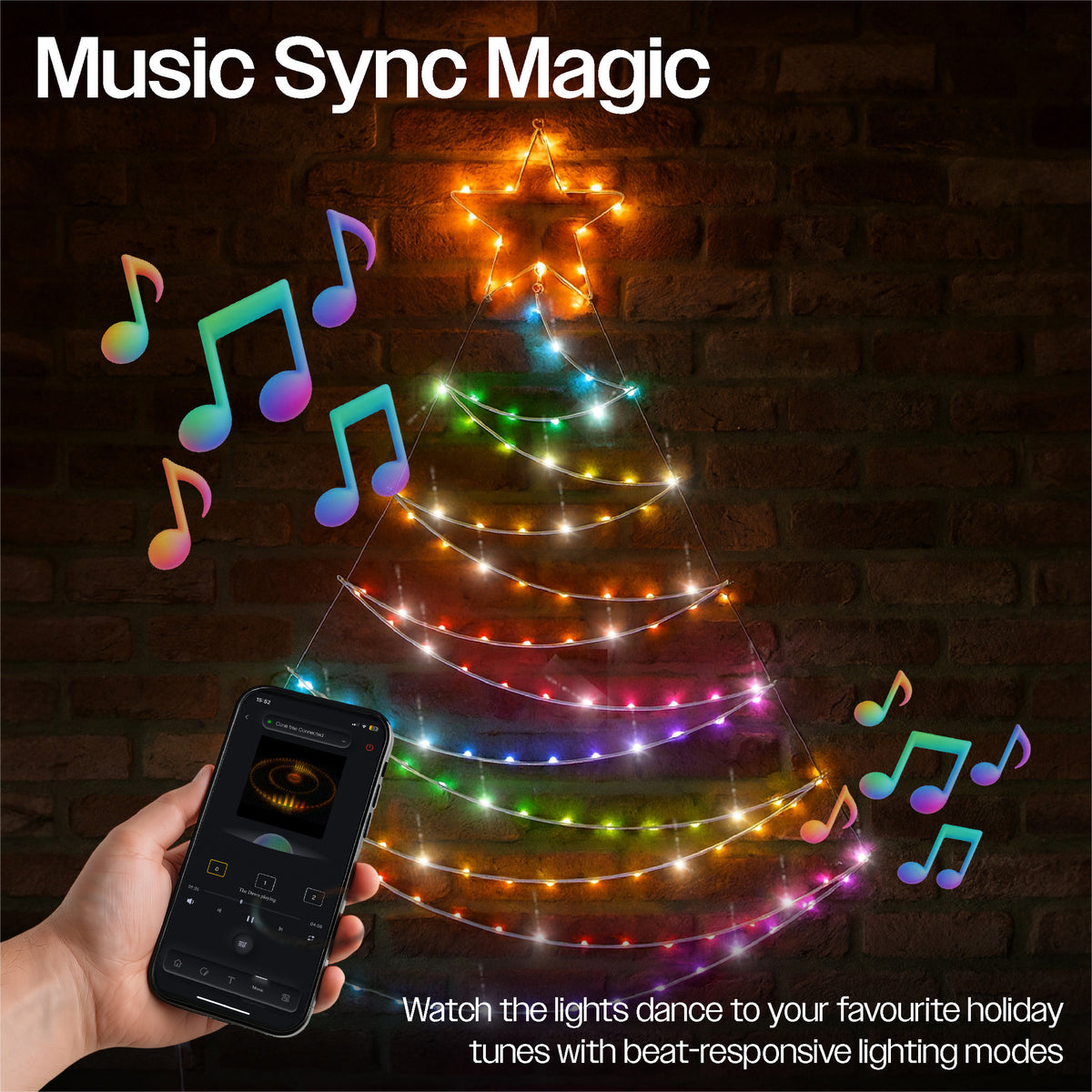 Xmas Haus Pre-Lit RGB LED Flat Christmas Tree Silhouette – 1.4m Metal Frame with App & Remote Control_Artificial Christmas Trees