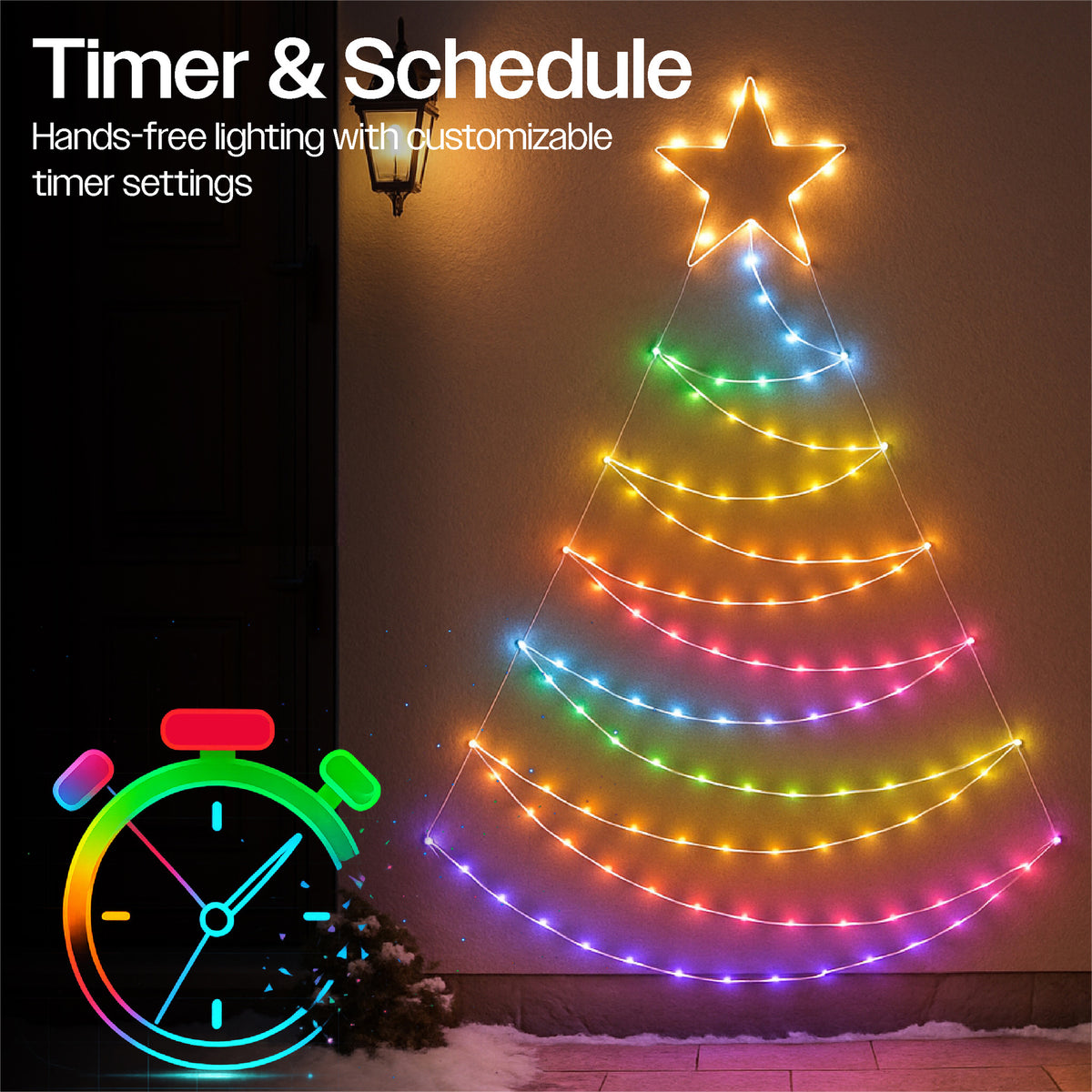 Xmas Haus Pre-Lit RGB LED Flat Christmas Tree Silhouette – 1.4m Metal Frame with App & Remote Control_Artificial Christmas Trees