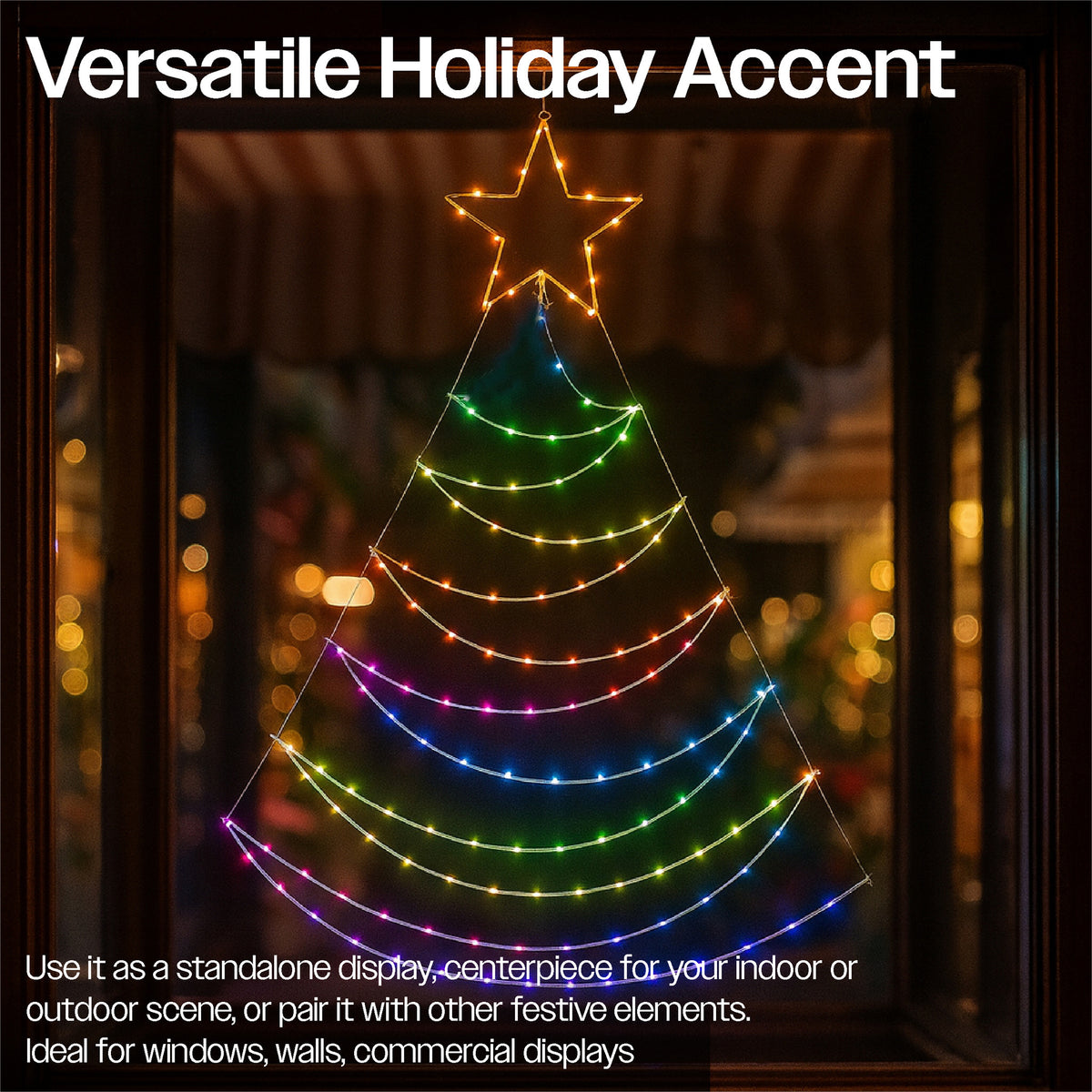 Xmas Haus Pre-Lit RGB LED Flat Christmas Tree Silhouette – 1.4m Metal Frame with App & Remote Control_Artificial Christmas Trees