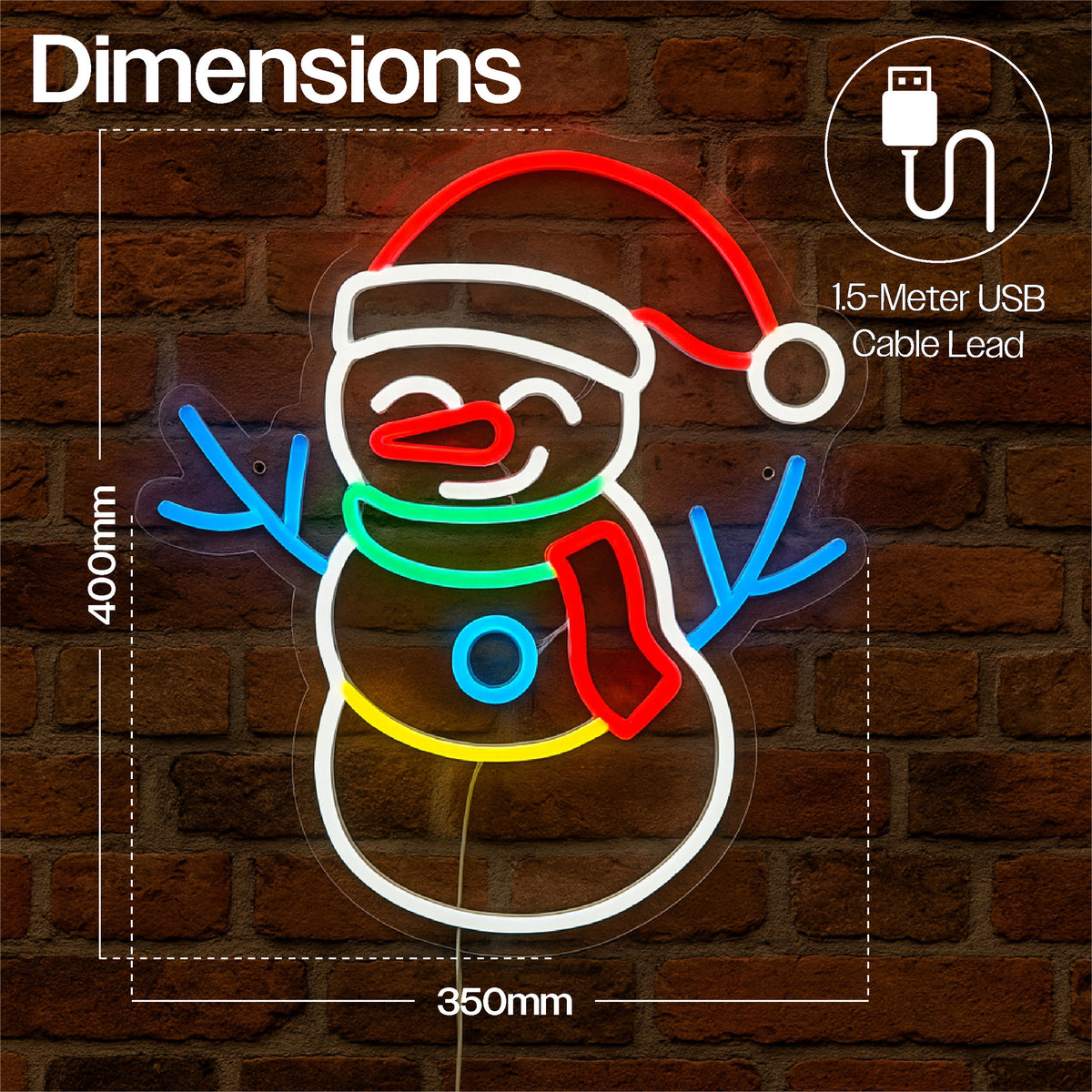 Xmas Haus Neon Effect Snowman – USB Powered 1.5m Cable, Indoor LED Decoration_Christmas Figures