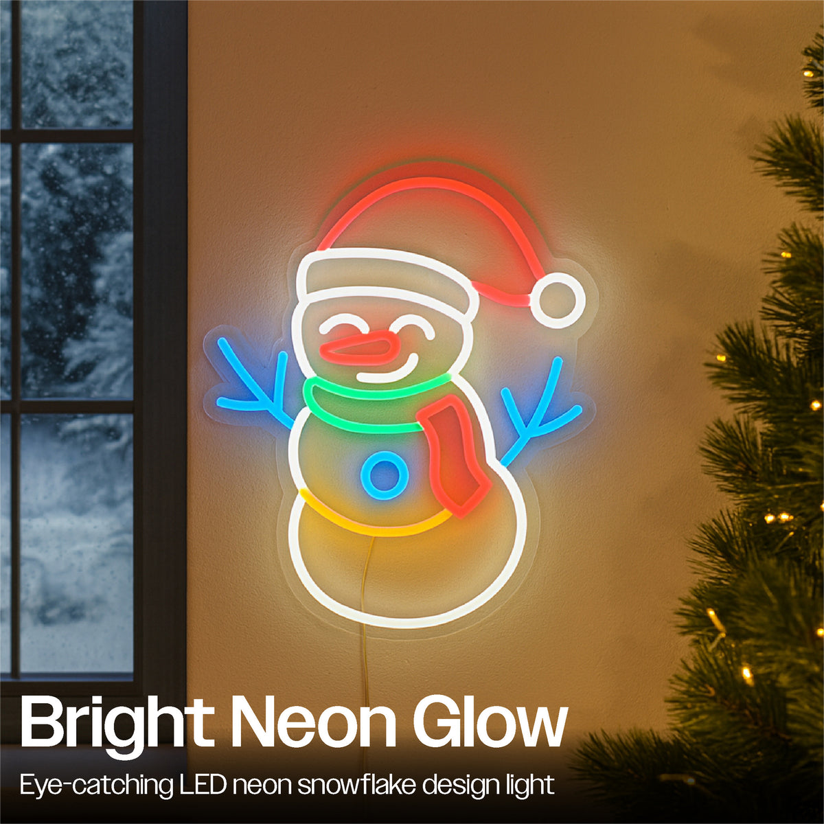 Xmas Haus Neon Effect Snowman – USB Powered 1.5m Cable, Indoor LED Decoration_Christmas Figures