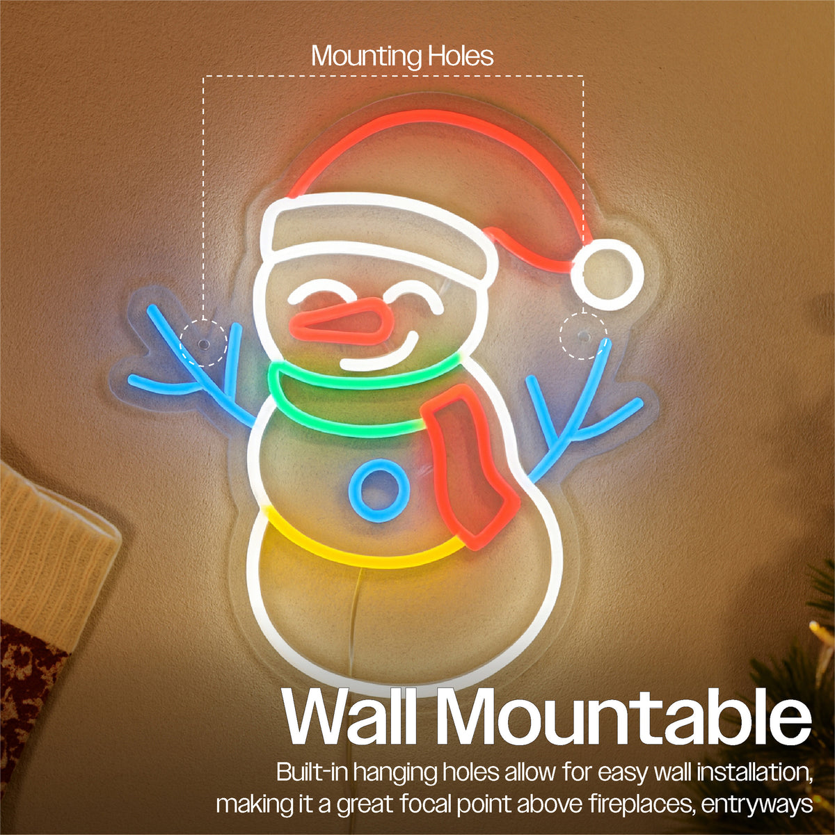 Xmas Haus Neon Effect Snowman – USB Powered 1.5m Cable, Indoor LED Decoration_Christmas Figures