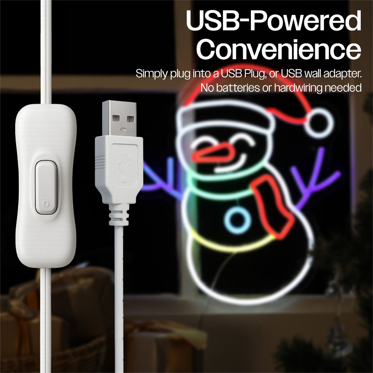 Xmas Haus Neon Effect Snowman – USB Powered 1.5m Cable, Indoor LED Decoration_Christmas Figures