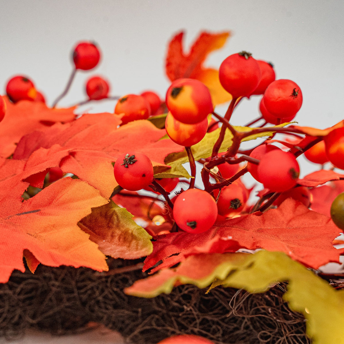 Autumn Blaze 26" Wreath with 75 Warm White LED Microbulbs and 8 Functions - Battery Operated_Garden Decorations