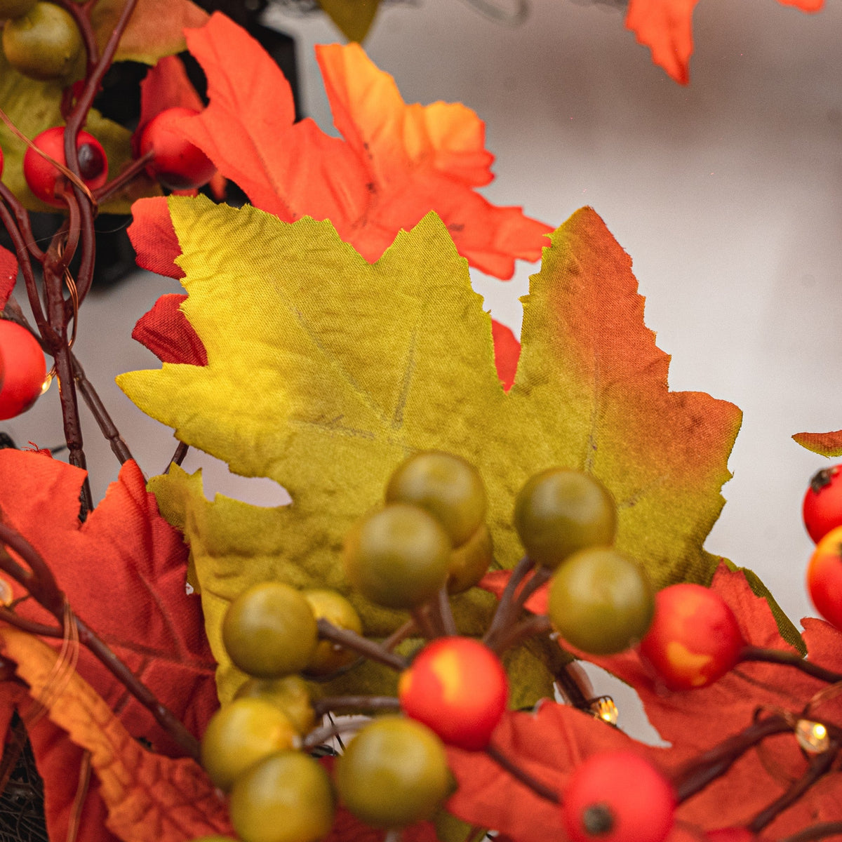Autumn Blaze 26" Wreath with 75 Warm White LED Microbulbs and 8 Functions - Battery Operated_Garden Decorations