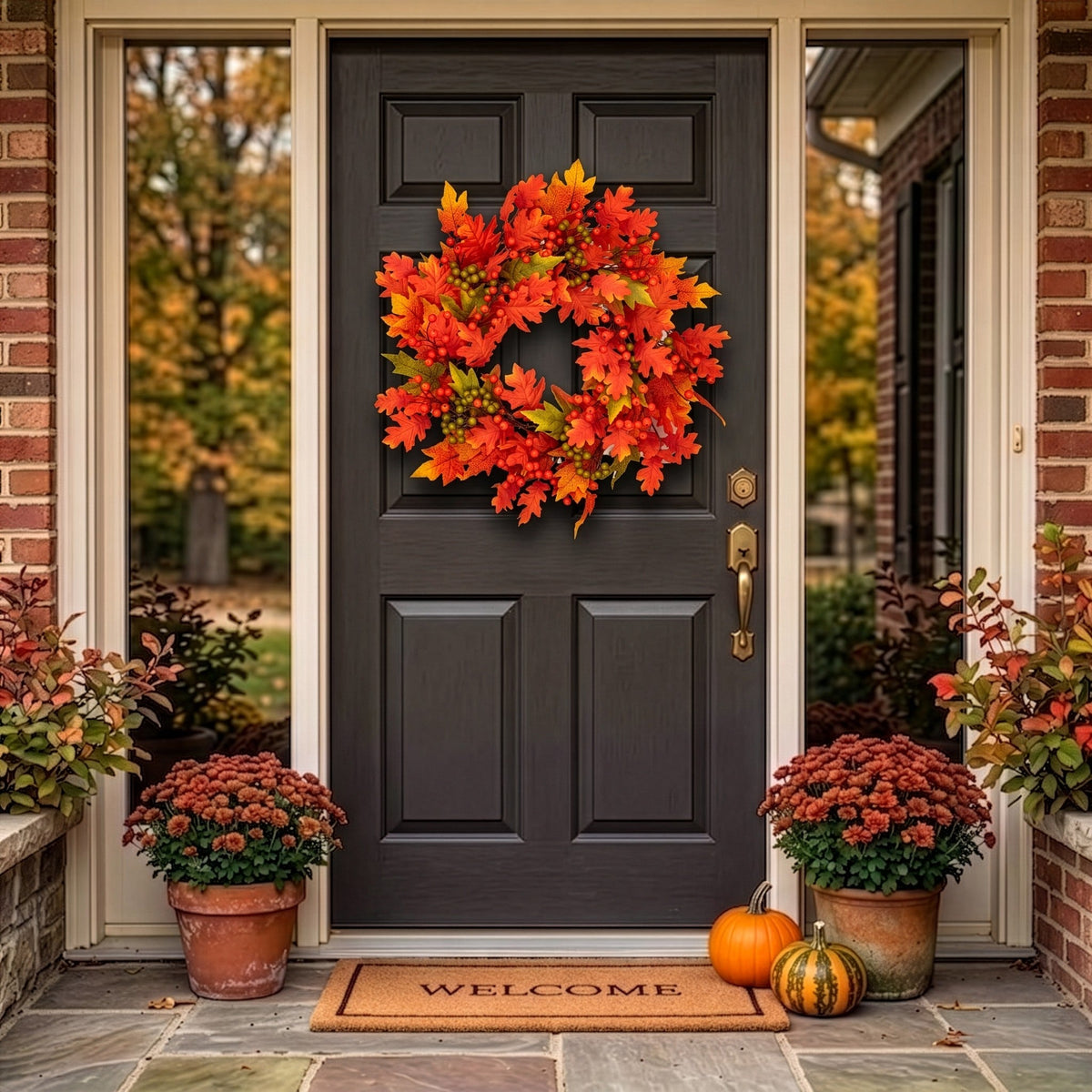 Autumn Blaze 26" Wreath with 75 Warm White LED Microbulbs and 8 Functions - Battery Operated_Garden Decorations