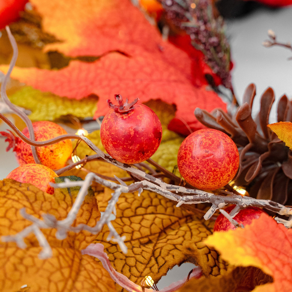 Autumn Maple 6ft x 10" Garland with 150 Warm White LED Microbulbs and 8 Functions - Battery Operated_Garden Decorations