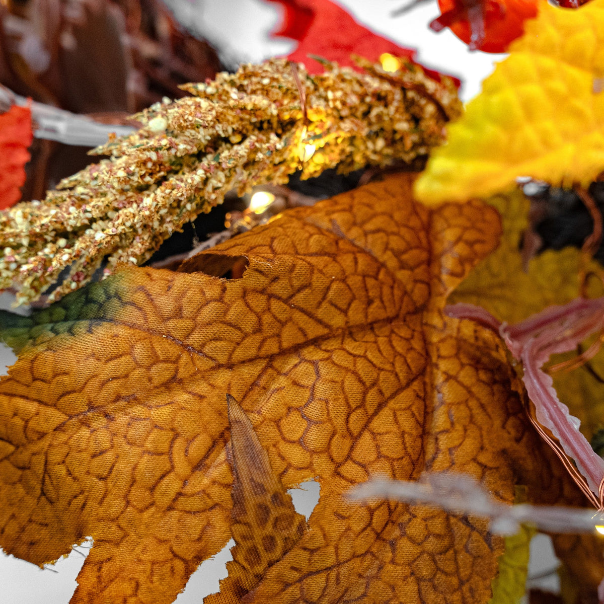 Autumn Maple 6ft x 10" Garland with 150 Warm White LED Microbulbs and 8 Functions - Battery Operated_Garden Decorations