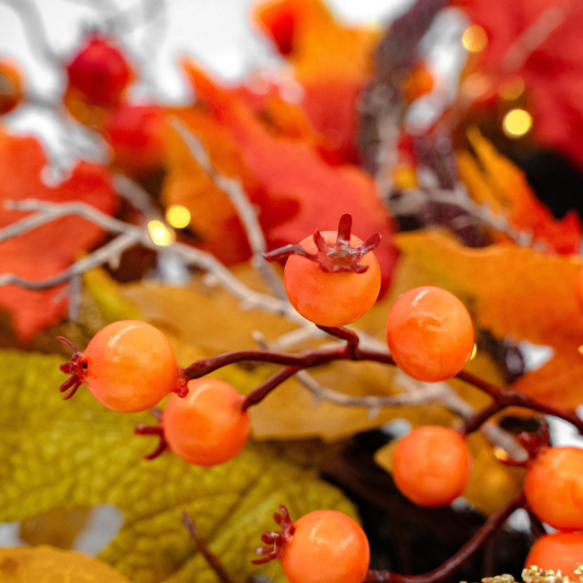 Autumn Maple 6ft x 10" Garland with 150 Warm White LED Microbulbs and 8 Functions - Battery Operated_Garden Decorations