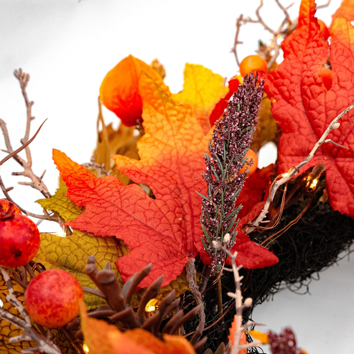 Autumn Maple 6ft x 10" Garland with 150 Warm White LED Microbulbs and 8 Functions - Battery Operated_Garden Decorations
